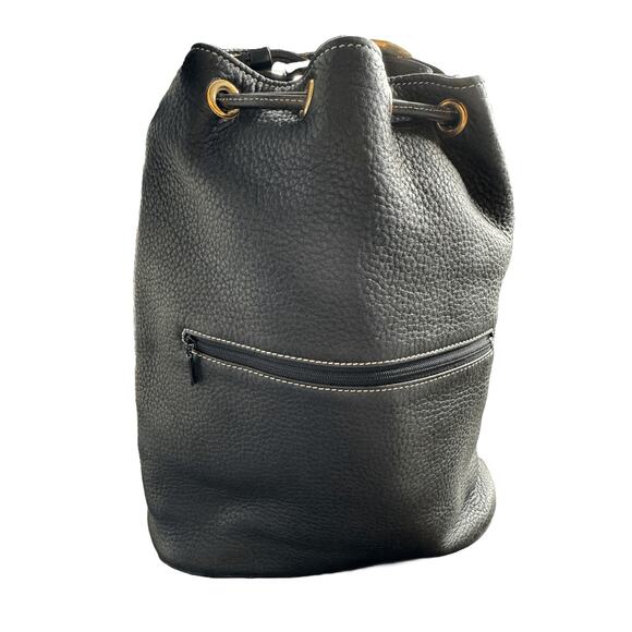 Vintage Burberrys Black Leather Drawstring Bucket Bag - Picture 1 of 14